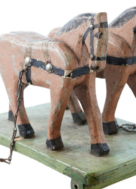 Antique American Folk art wood horses pull toy - Estate Fresh Austin