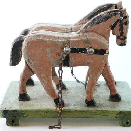 Antique American Folk art wood horses pull toy - Estate Fresh Austin