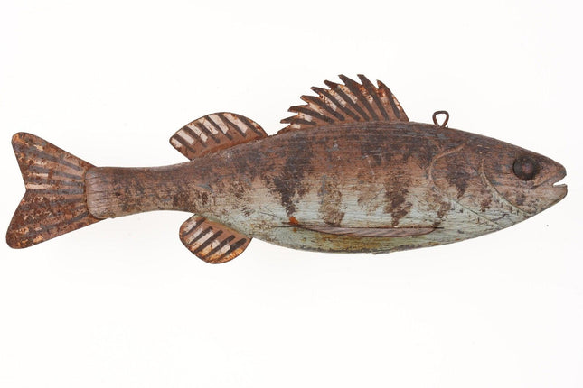 Antique American Ice fishing decoy Carved wood Painted Tin fins b - Estate Fresh Austin