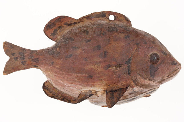 Antique American Ice fishing decoy Carved wood Painted Tin fins Glass eyes - Estate Fresh Austin