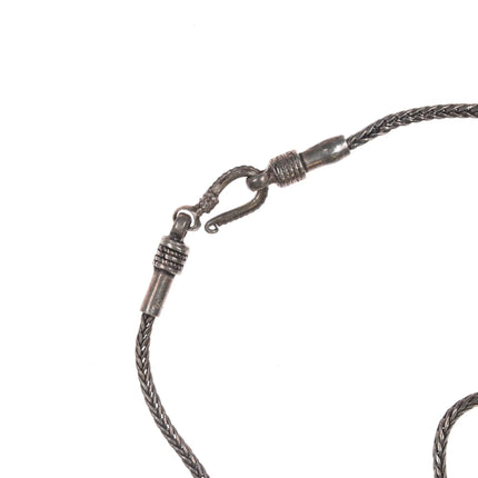 Antique Arabic Sterling, turquoise, and coral pendant on wheat chain - Estate Fresh Austin