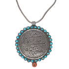 Antique Arabic Sterling, turquoise, and coral pendant on wheat chain - Estate Fresh Austin