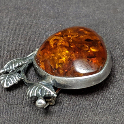 Antique Art Nouveau Baltic Amber Brooch in Sterling Mount Signed pin - Estate Fresh Austin