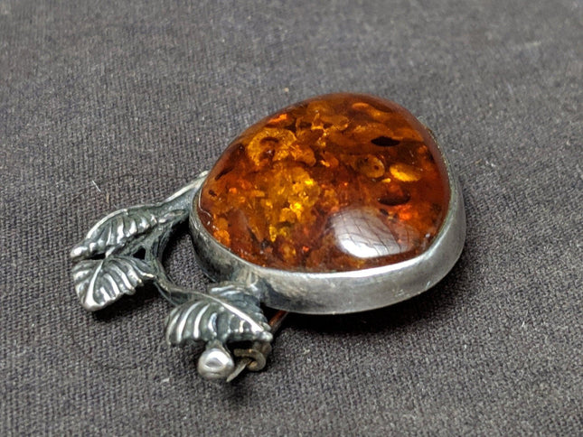 Antique Art Nouveau Baltic Amber Brooch in Sterling Mount Signed pin - Estate Fresh Austin