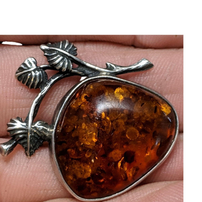 Antique Art Nouveau Baltic Amber Brooch in Sterling Mount Signed pin - Estate Fresh Austin