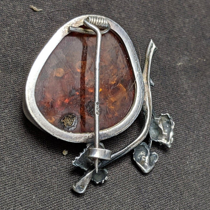 Antique Art Nouveau Baltic Amber Brooch in Sterling Mount Signed pin - Estate Fresh Austin