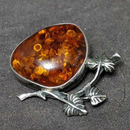 Antique Art Nouveau Baltic Amber Brooch in Sterling Mount Signed pin - Estate Fresh Austin