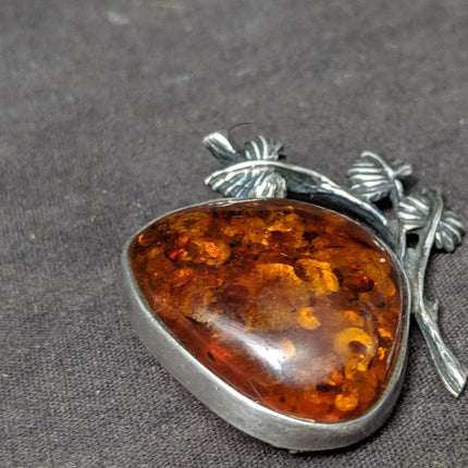 Antique Art Nouveau Baltic Amber Brooch in Sterling Mount Signed pin - Estate Fresh Austin