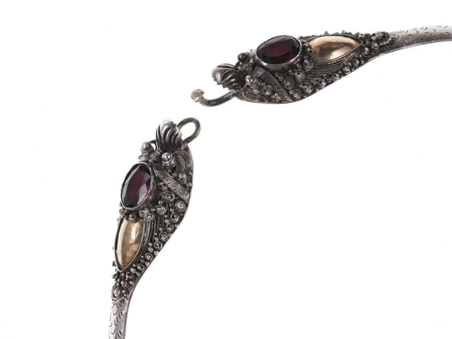 Antique Asian Sterling gold accent and garnet filigree dragon collar necklace - Estate Fresh Austin