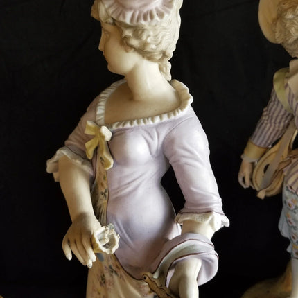 Antique Bisque Man and Woman Statutes c.1870 Best Quality 17.5" tall - Estate Fresh Austin
