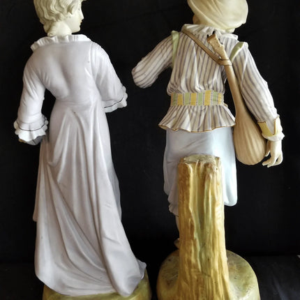 Antique Bisque Man and Woman Statutes c.1870 Best Quality 17.5" tall - Estate Fresh Austin
