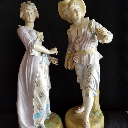 Antique Bisque Man and Woman Statutes c.1870 Best Quality 17.5" tall - Estate Fresh Austin