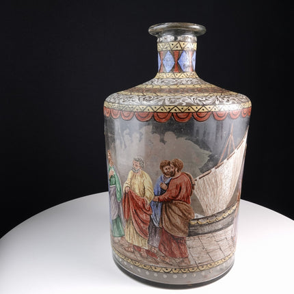 Antique Blown Glass Bottle with Hand Painted Scene - Estate Fresh Austin