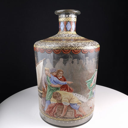 Antique Blown Glass Bottle with Hand Painted Scene - Estate Fresh Austin