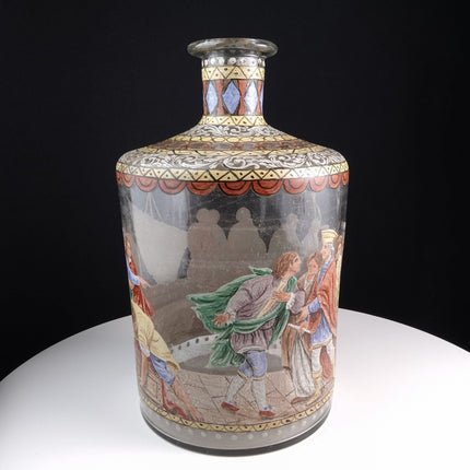 Antique Blown Glass Bottle with Hand Painted Scene - Estate Fresh Austin