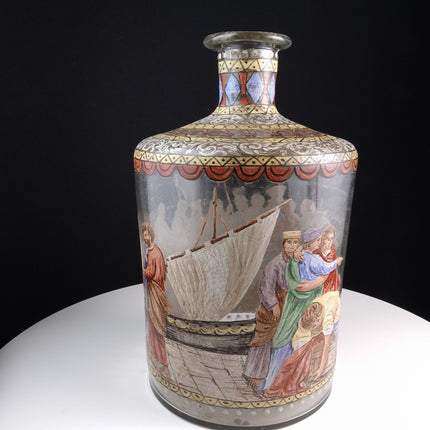 Antique Blown Glass Bottle with Hand Painted Scene - Estate Fresh Austin