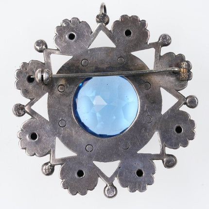 Antique Blue Topaz Sterling silver pendant/brooch pin - Estate Fresh Austin