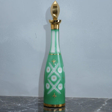 Antique Bohemian Hand painted cut overlay glass decanter with heavy gold - Estate Fresh Austin