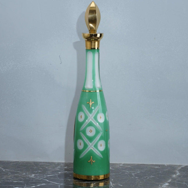 Antique Bohemian Hand painted cut overlay glass decanter with heavy gold - Estate Fresh Austin