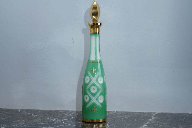 Antique Bohemian Hand painted cut overlay glass decanter with heavy gold - Estate Fresh Austin