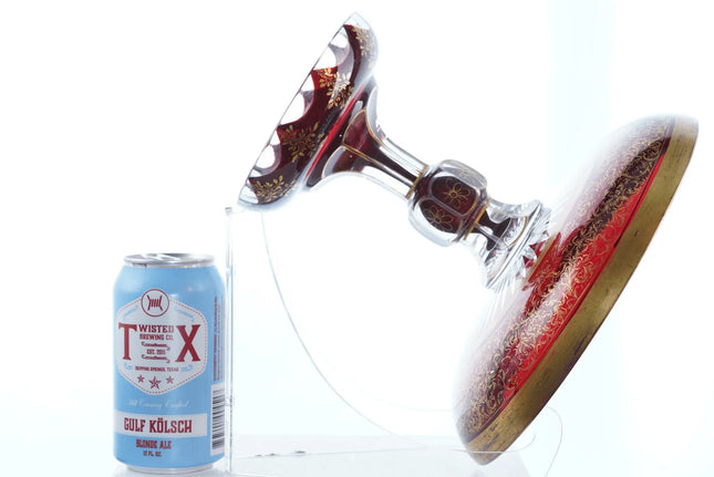 Antique Bohemian Ruby Flashed Cut overlay glass compote with heavy gold - Estate Fresh Austin