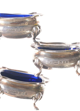 Antique British Sterling Cobalt lined Salt dips with spoons - Estate Fresh Austin