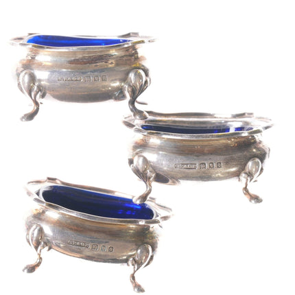 Antique British Sterling Cobalt lined Salt dips with spoons - Estate Fresh Austin