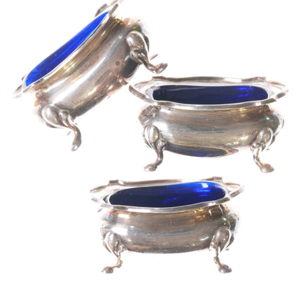 Antique British Sterling Cobalt lined Salt dips with spoons - Estate Fresh Austin