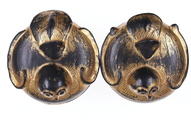 Antique Burmese Gold Gilt Lacquer Over Wood Bird Formed Offering Bowls - Estate Fresh Austin