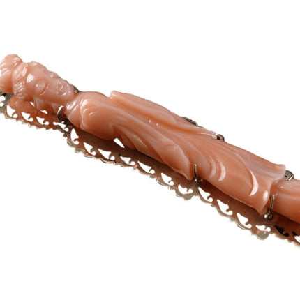 Antique Chinese 14k gold Carved Coral Buddhist Guanyin Bodhisattva Pendant - Estate Fresh Austin