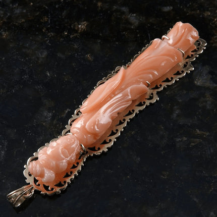 Antique Chinese 14k gold Carved Coral Buddhist Guanyin Bodhisattva Pendant - Estate Fresh Austin