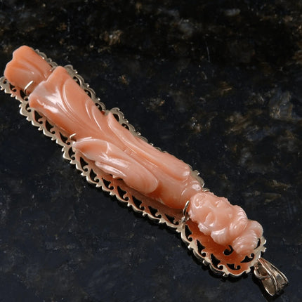 Antique Chinese 14k gold Carved Coral Buddhist Guanyin Bodhisattva Pendant - Estate Fresh Austin