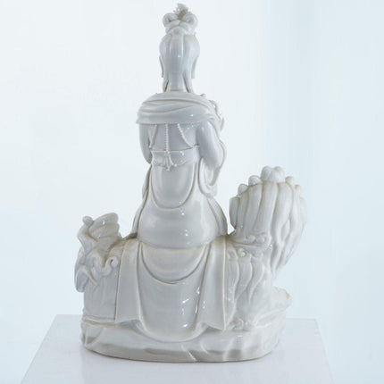 Antique Chinese Blanc de Chine porcelain Guanyin Boddhisattva with Foo Lion - Estate Fresh Austin