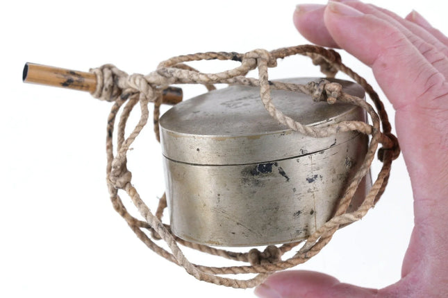 Antique Chinese brass ink box with carrying net - Estate Fresh Austin