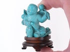 Antique Chinese carved Hubei Turquoise Boy figure on silver wire inlaid wood sta - Estate Fresh Austin