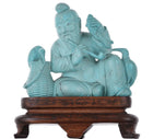 Antique Chinese carved Hubei Turquoise fisherman figure on silver wire inlaid st - Estate Fresh Austin