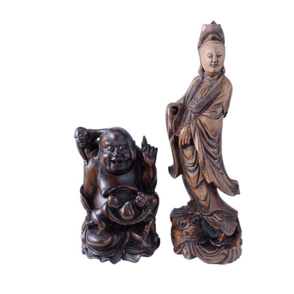 Antique Chinese Carved Wood Buddha and Guanyin Bodhisattva - Estate Fresh Austin