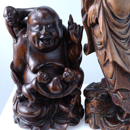 Antique Chinese Carved Wood Buddha and Guanyin Bodhisattva - Estate Fresh Austin