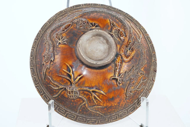 Antique Chinese Ceramic Embossed dragon bowl - Estate Fresh Austin