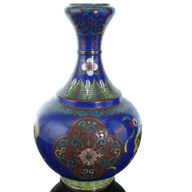 Antique Chinese Cloisonne Bottle Form Vase with Foo lions - Estate Fresh Austin