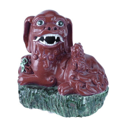 Antique Chinese Copper Red Glazed Porcelain Foo lion with pup Figure - Estate Fresh Austin