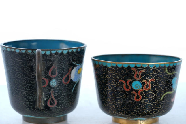 Antique Chinese Dragon Cloisonne Cup set 2 - Estate Fresh Austin