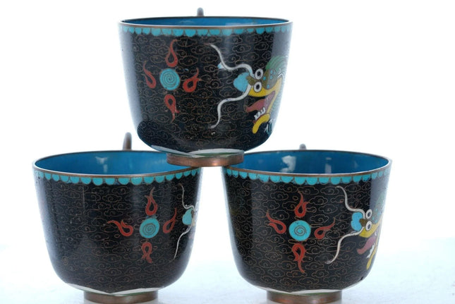 Antique Chinese Dragon Cloisonne Cup set - Estate Fresh Austin