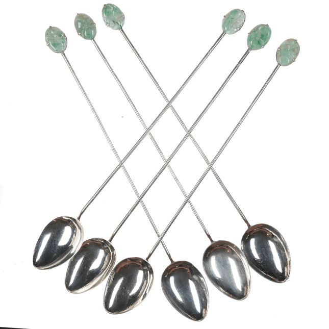 Antique Chinese Export Silver and Jade Mint Julep/iced tea spoon set - Estate Fresh Austin