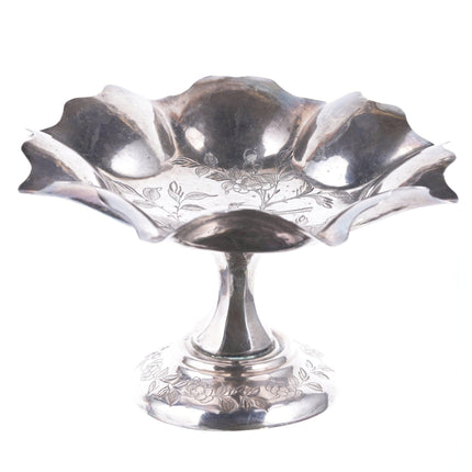 Antique chinese export silver fluted compote with engraved bird and flowers - Estate Fresh Austin