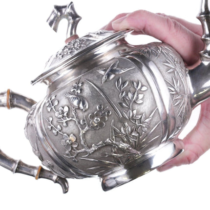 Antique chinese export silver teapot with amazing repousse work - Estate Fresh Austin