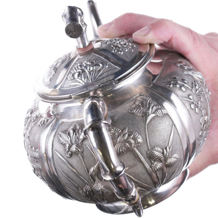 Antique chinese export silver teapot with amazing repousse work - Estate Fresh Austin