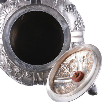 Antique chinese export silver teapot with amazing repousse work - Estate Fresh Austin