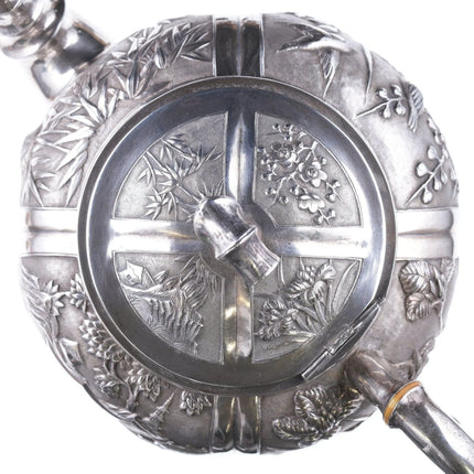 Antique chinese export silver teapot with amazing repousse work - Estate Fresh Austin