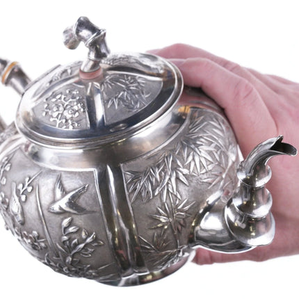 Antique chinese export silver teapot with amazing repousse work - Estate Fresh Austin